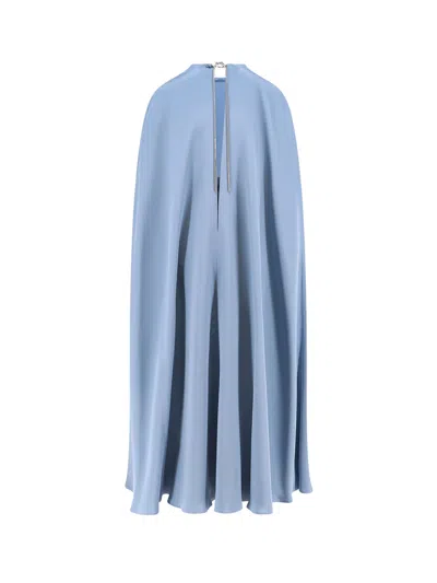 Max Mara Managua Silk Long Dress With Silk Cape And Metal Detail In Multi