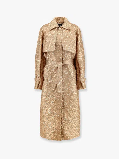 Max Mara Salsa Oversize Jacquard Fabric Trench With Mosaic Effect In Brown