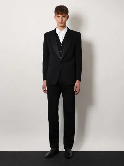 Saint Laurent Tuxedo Wool Trouser With Lateral Satin Bands In Black