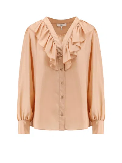 Chloé Chloe Peach Satin Shirt In Brown
