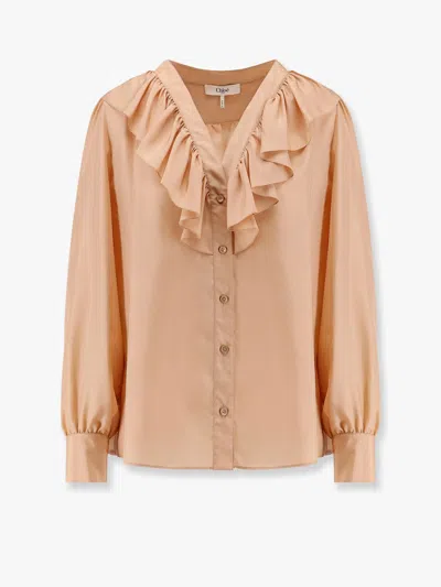 Chloé Chloe Peach Satin Shirt In Brown