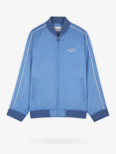 Maison Kitsuné Viscose Jacket With Logo Embroidery In Blue