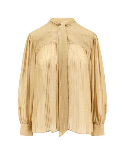 Chloé Silk Shirt With Metallic Stripes And Lurex In Neutral