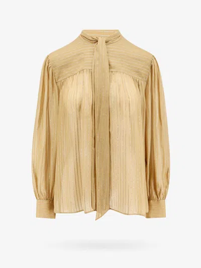 Chloé Silk Shirt With Metallic Stripes And Lurex In Neutral