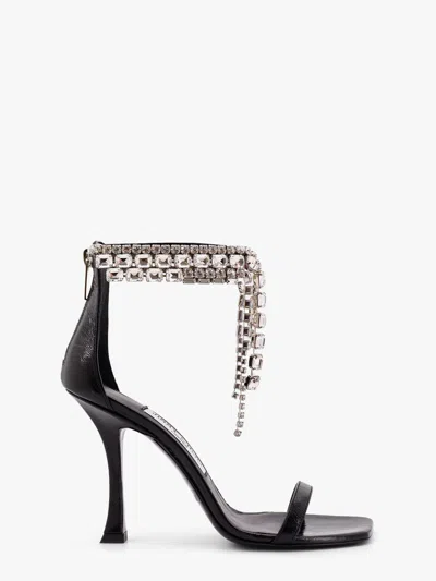 Jimmy Choo Black Vintage Leather Sandals With Crystals Detail
