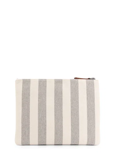 Brunello Cucinelli Canvas Clutch With Striped Motif In White