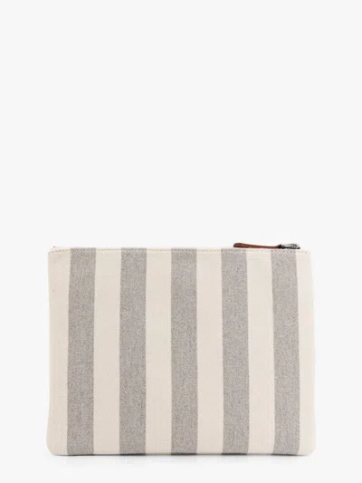 Brunello Cucinelli Canvas Clutch With Striped Motif In White