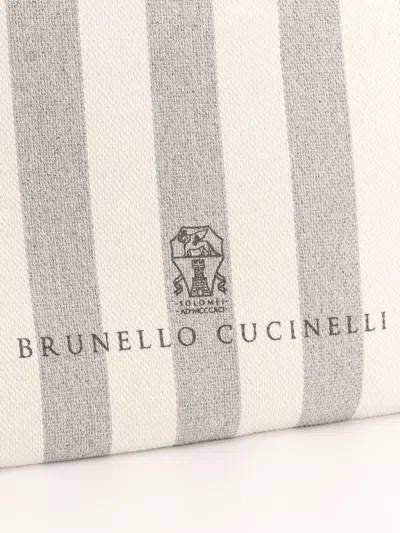 Brunello Cucinelli Canvas Clutch With Striped Motif In White