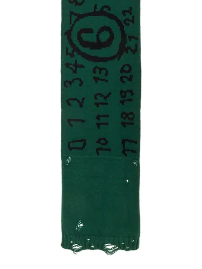 Mm6 Maison Margiela Wool Scarf Numeric Pattern In Green