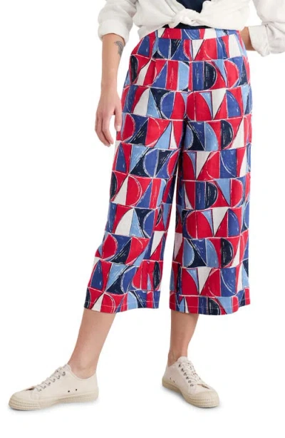 Seasalt Cornwall Peaceful Haven Linen Culottes In Sail Geo Scarlet