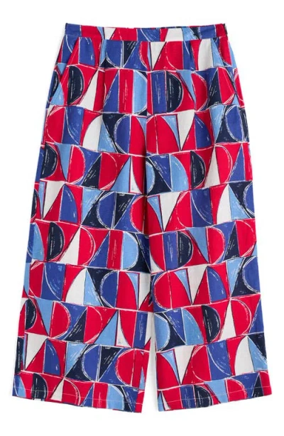 Seasalt Cornwall Peaceful Haven Linen Culottes In Sail Geo Scarlet