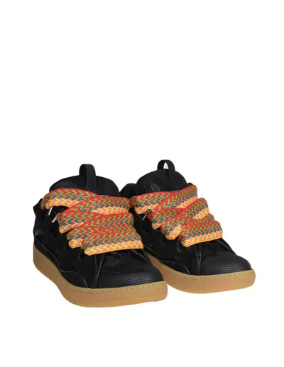 Lanvin Curb Sneakers In Leather And Suede With Multicolor Laces In Black