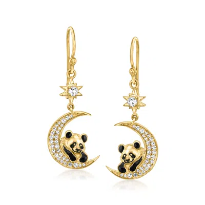 Ross-simons White Topaz Celestial Panda Drop Earring With Black Enamel In 18kt Gold Over Sterling In White