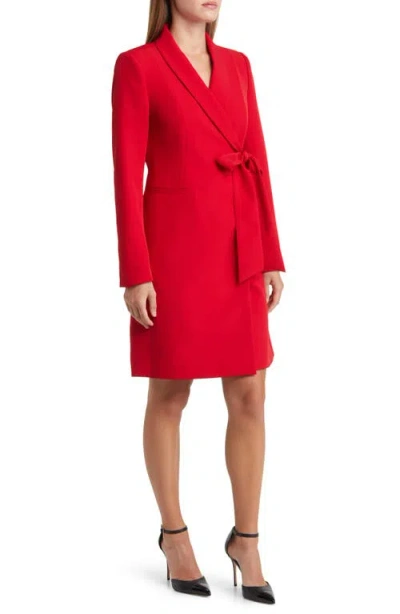 Tahari Asl Side Tie Long Sleeve Wrap Coat Dress In Lipstick