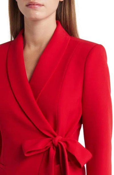 Tahari Asl Side Tie Long Sleeve Wrap Coat Dress In Lipstick