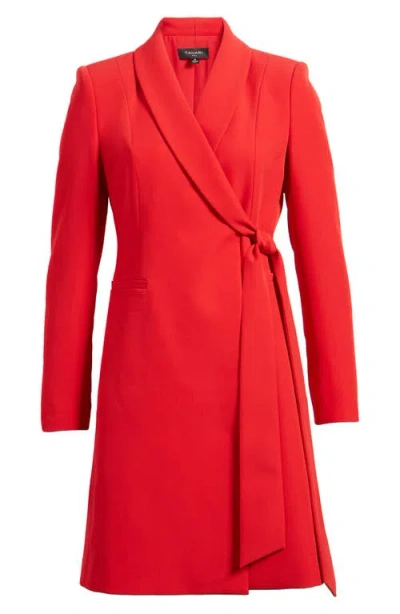 Tahari Asl Side Tie Long Sleeve Wrap Coat Dress In Lipstick