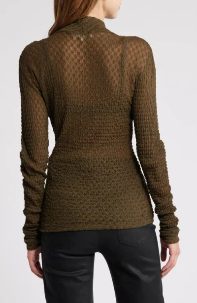 Frame Stretch Mesh Lace Turtleneck In Rich Military