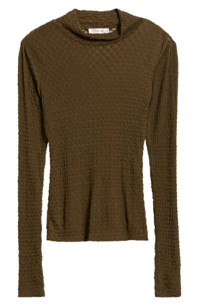 Frame Stretch Mesh Lace Turtleneck In Rich Military