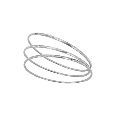 Adornia Set Of 3 Hammered 14k Gold Plated Bangle Bracelets In Silver