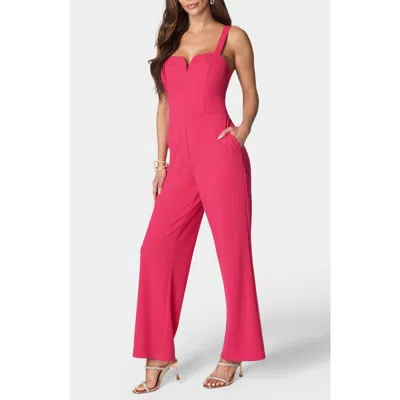 Bebe V Wire Core Jumpsuit In Pink
