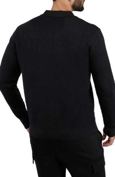 Spring + Mercer Patch Pocket Button-up Polo Sweater In Black