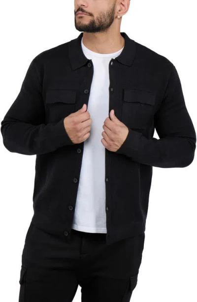 Spring + Mercer Patch Pocket Button-up Polo Sweater In Black