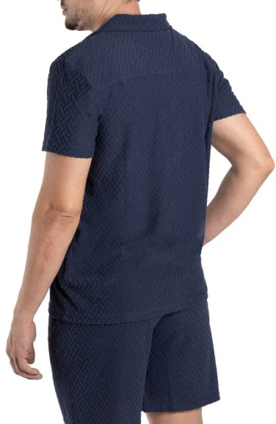 Spring + Mercer Jacquard Terry Button-up Polo In Dusty Ink Blue