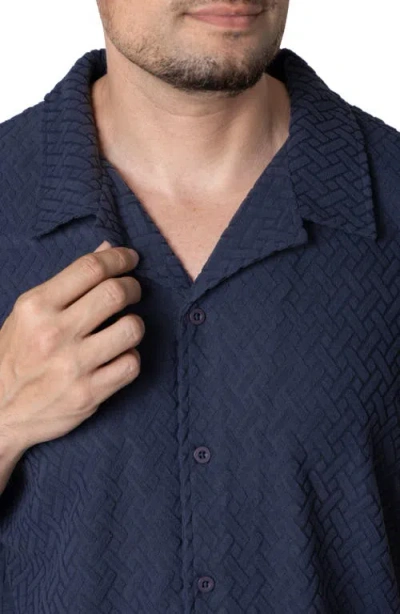 Spring + Mercer Jacquard Terry Button-up Polo In Dusty Ink Blue