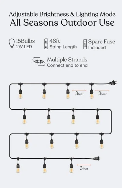 Brightech Plug-in Weatherproof Led Spiral Filament Heavy Duty Outdoor String Lights In 48 Ft 15 Bulbs | Soft White