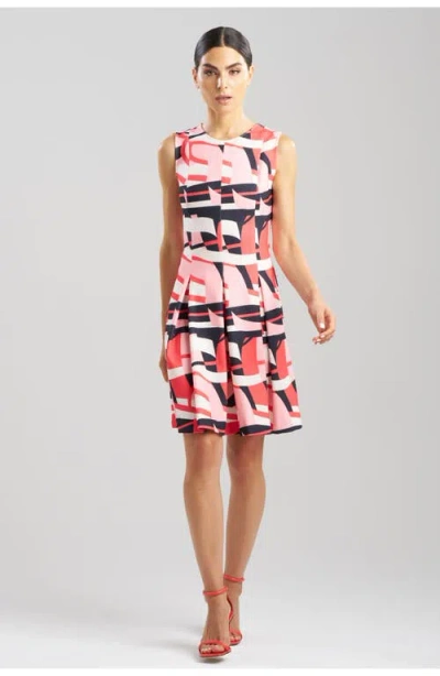 Natori Abstract Lines Sleeveless Pleated Dress In Cayenne