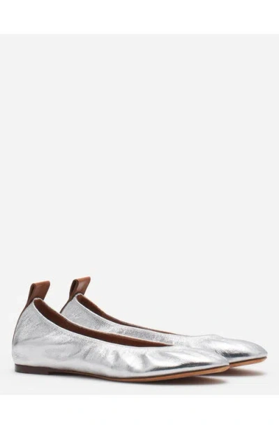 Lanvin Silver Leather Ballet Shoes In Silver