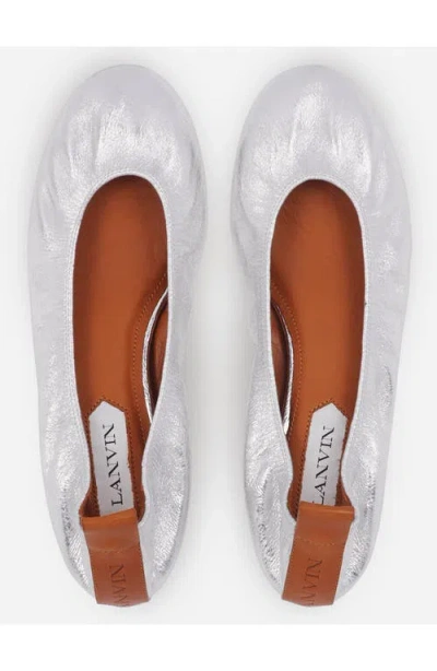 Lanvin Silver Leather Ballet Shoes In Silver