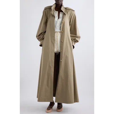 Chloé Long High-neck Belted Gabardine Trench Coat In Brown