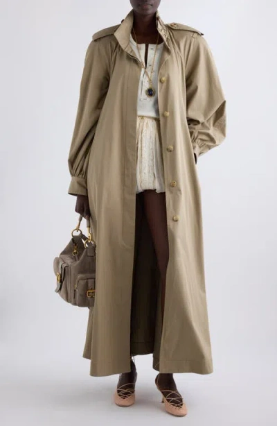 Chloé Long High-neck Belted Gabardine Trench Coat In Brown