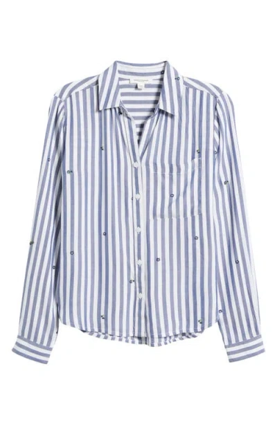 Beachlunchlounge Kaylee Heart Stripe Long Sleeve Button-up Shirt In Blue Daisy