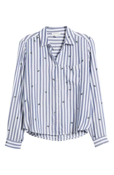 Beachlunchlounge Kaylee Heart Stripe Long Sleeve Button-up Shirt In Aster Field
