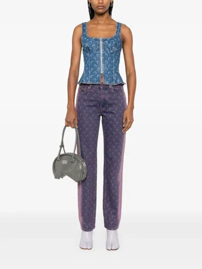 Marine Serre Moon Denim Bustier Top In Blue