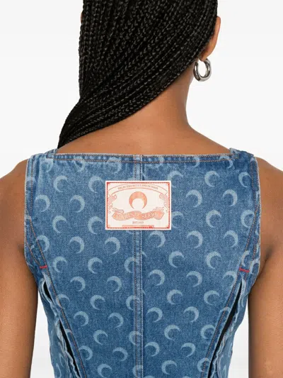 Marine Serre Moon Denim Bustier Top In Blue