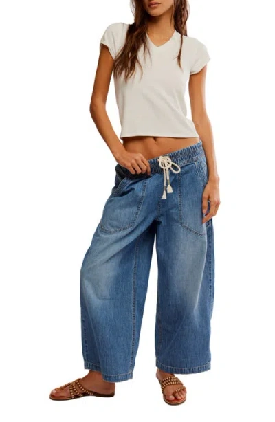 Free People Easy Peasy Wide Leg Denim Drawstring Pants In No Problem