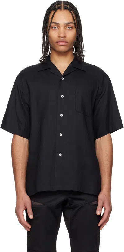 Fumito Ganryu Black Side Vents Op Collar Linen Shirt In Black