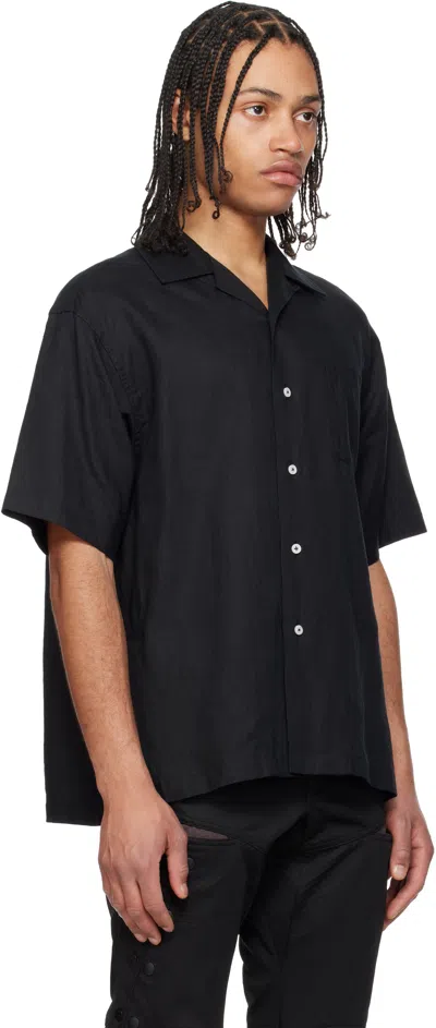 Fumito Ganryu Black Side Vents Op Collar Linen Shirt In Black