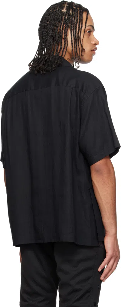 Fumito Ganryu Black Side Vents Op Collar Linen Shirt In Black