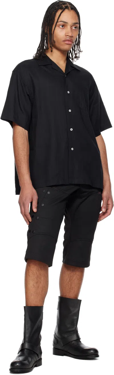 Fumito Ganryu Black Side Vents Op Collar Linen Shirt In Black