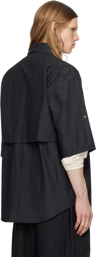 Lemaire Boxy Black Button-down Shirt With Flap Pockets In Blue