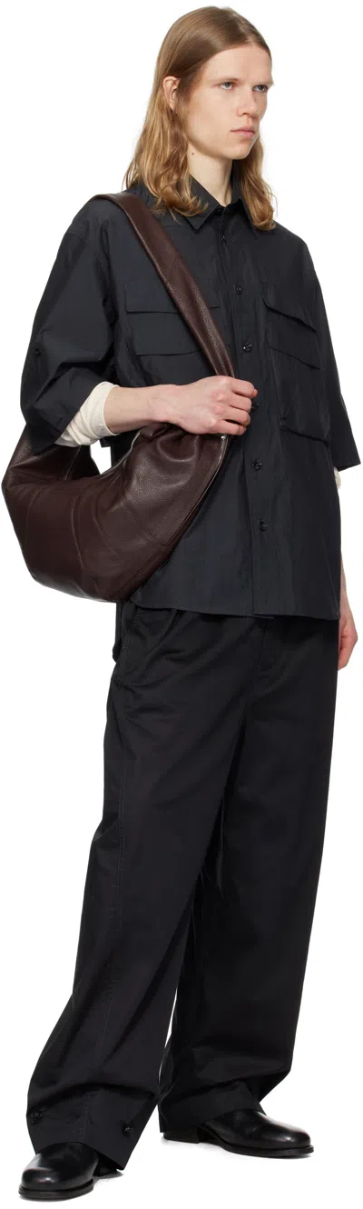 Lemaire Boxy Black Button-down Shirt With Flap Pockets In Blue