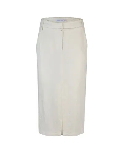 Patrizia Pepe Gonna Midi In Viscosa E Lino Essential In White