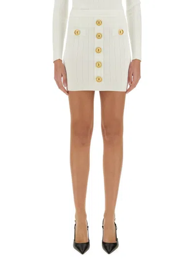 Balmain Knit Mini Skirt With Embossed Buttons Women In White