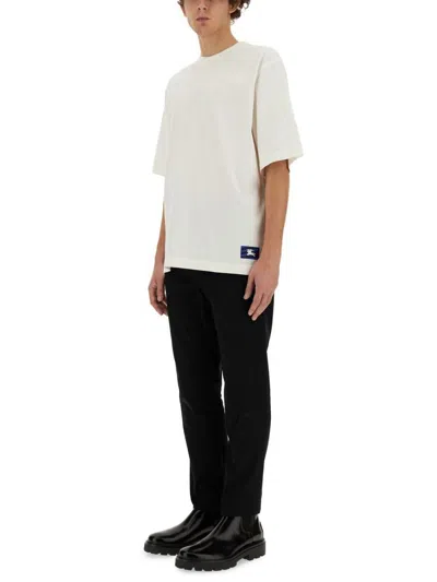 Burberry White Crewneck T-shirt With Equestrain Knight Patch In Cotton Man In White