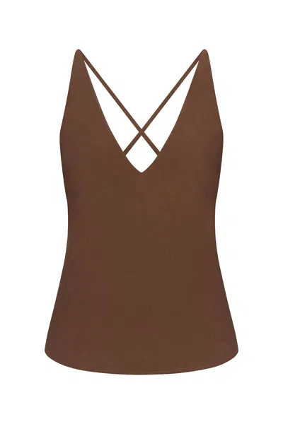 Anemos Preorder: Plunging Bias-cut Top In Stretch Suiting In Marron
