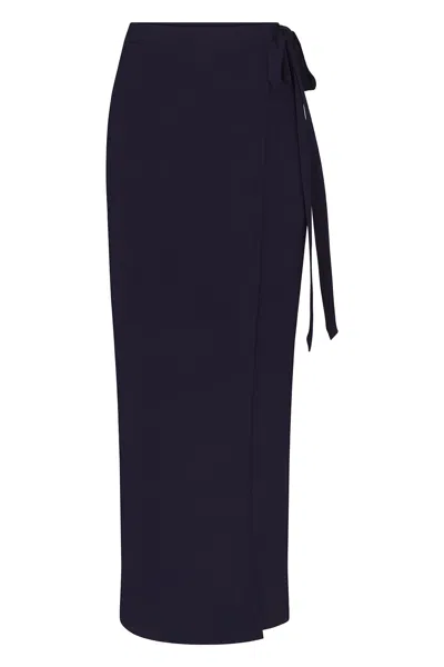 Anemos Preorder: Wrap Tie Maxi Skirt In Stretch Twill In Marine